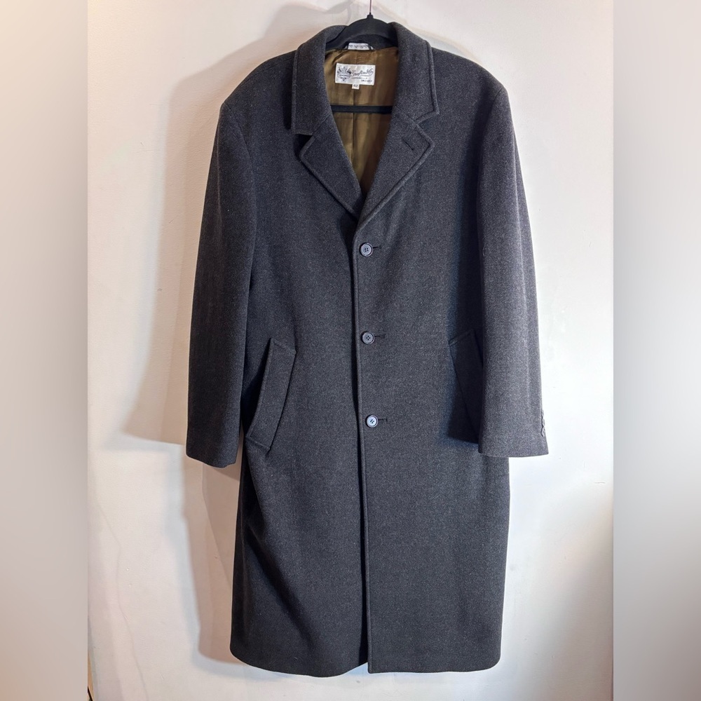 Grafton & Co Sz 42 Gray Lined Coat Wool Cashmere Polyamide Peak Collar Slit Back